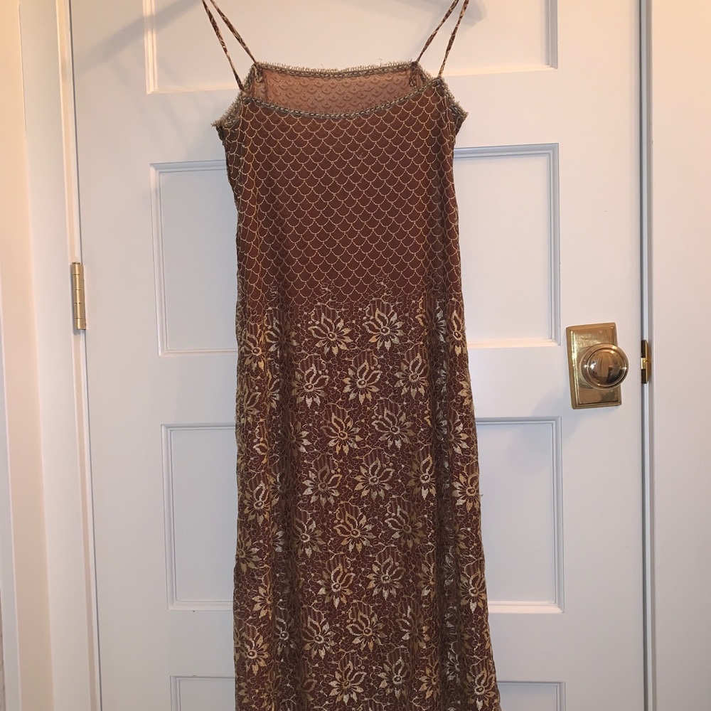 brown flowery slip dress w/ high knee slip